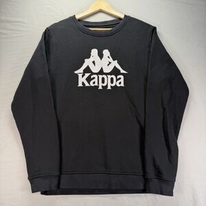 Kappa Sweatshirt Mens Medium Black Crewneck Fleece Big Logo Street Wear